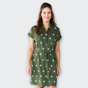 SONOMA GOODS FOR LIFE Linen Henley Shirt Dress Olive Green Blue floral L